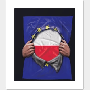 Poland Flag European Union Flag Ripped Open - Gift for Polish From Poland Posters and Art